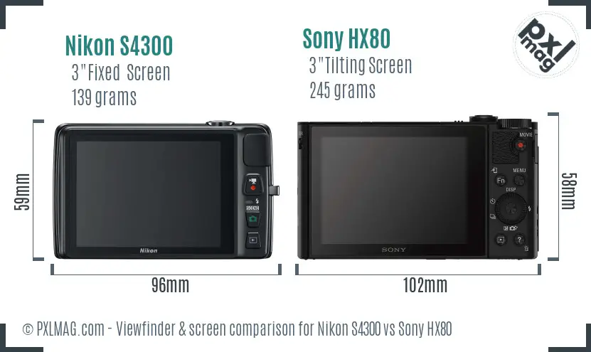 Nikon S4300 vs Sony HX80 Screen and Viewfinder comparison