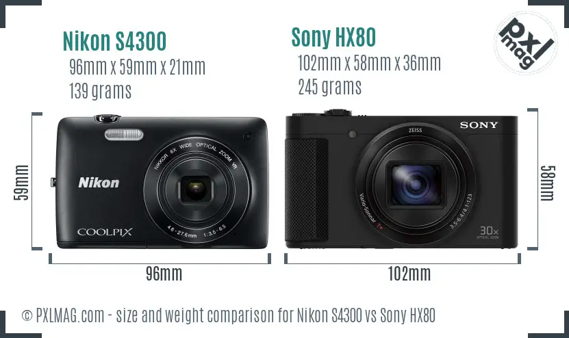 Nikon S4300 vs Sony HX80 size comparison