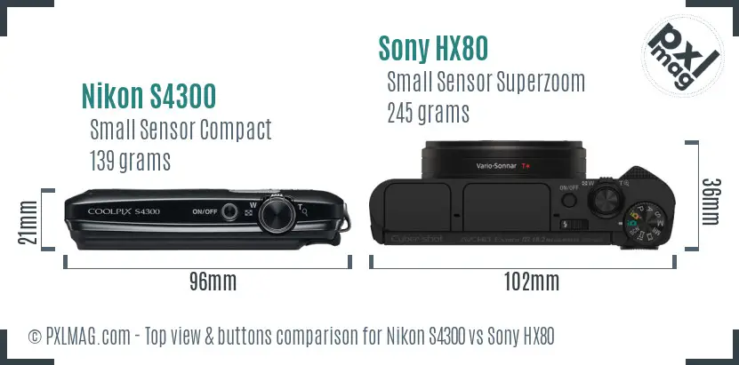 Nikon S4300 vs Sony HX80 top view buttons comparison