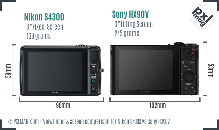 Nikon S4300 vs Sony HX90V Screen and Viewfinder comparison