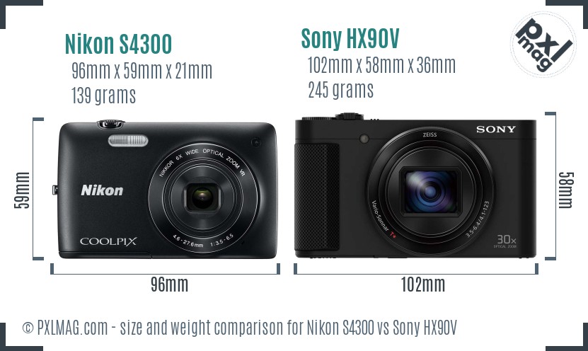 Nikon S4300 vs Sony HX90V size comparison