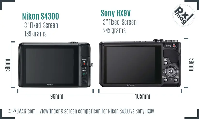 Nikon S4300 vs Sony HX9V Screen and Viewfinder comparison