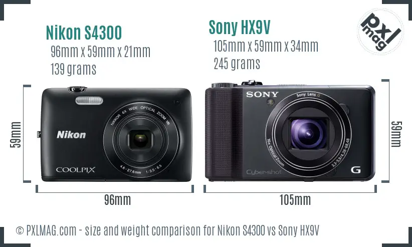Nikon S4300 vs Sony HX9V size comparison