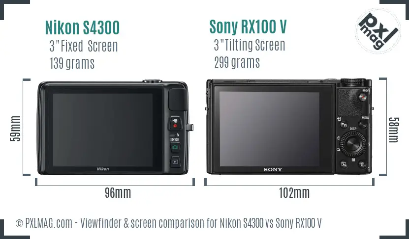 Nikon S4300 vs Sony RX100 V Screen and Viewfinder comparison