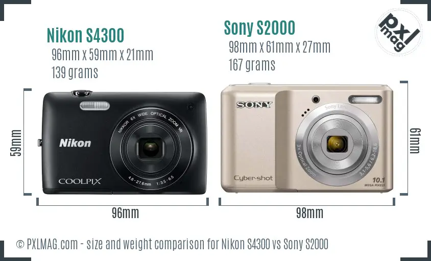 Nikon S4300 vs Sony S2000 size comparison Nikon S4300 vs Sony S2000 size comparison
