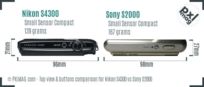 Nikon S4300 vs Sony S2000 top view buttons comparison Nikon S4300 vs Sony S2000 top view buttons comparison