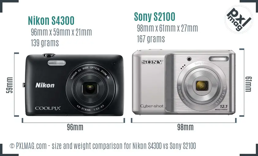 Nikon S4300 vs Sony S2100 size comparison