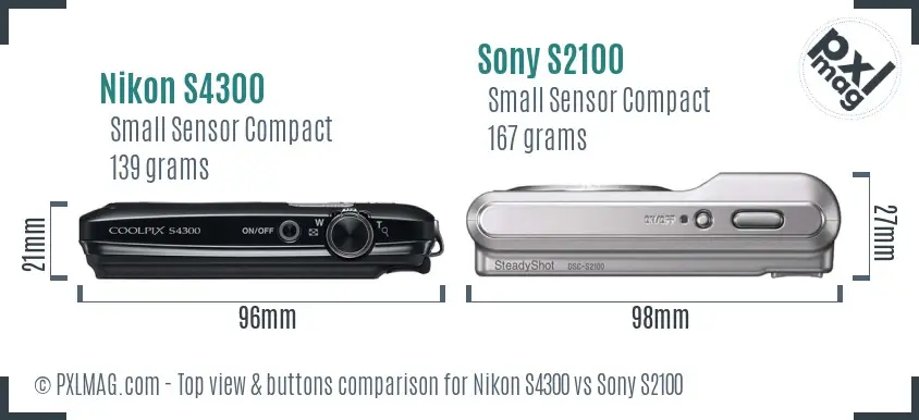 Nikon S4300 vs Sony S2100 top view buttons comparison