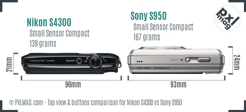 Nikon S4300 vs Sony S950 top view buttons comparison Nikon S4300 vs Sony S950 top view buttons comparison