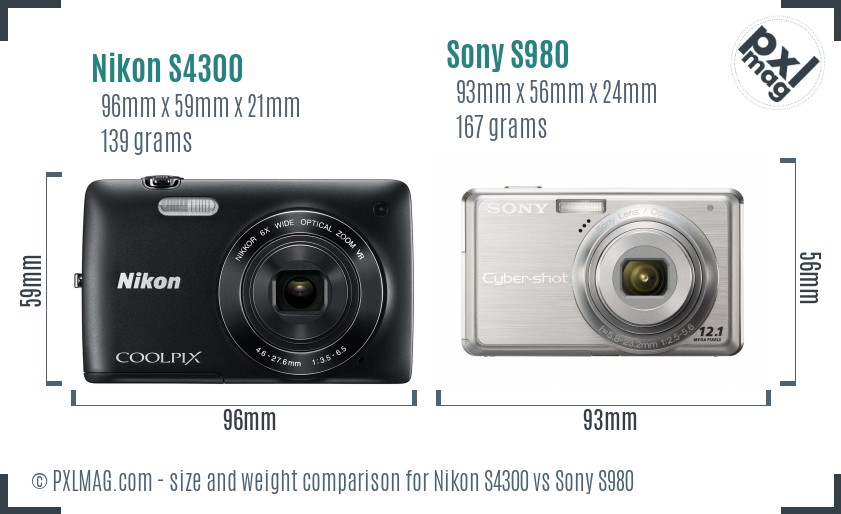 Nikon S4300 vs Sony S980 size comparison