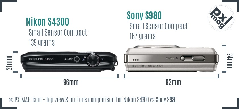 Nikon S4300 vs Sony S980 top view buttons comparison