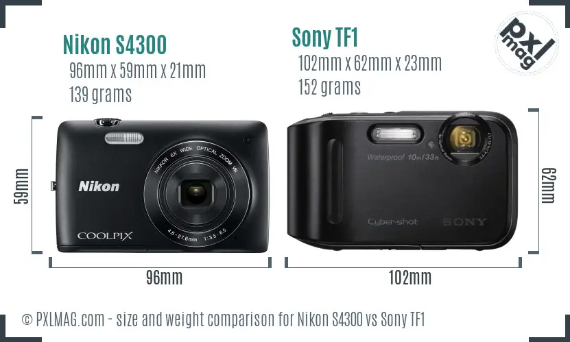 Nikon S4300 vs Sony TF1 size comparison