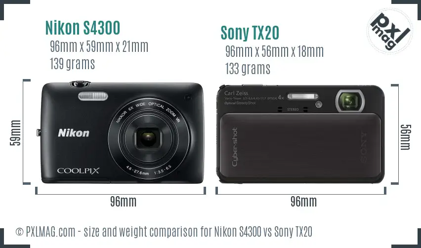 Nikon S4300 vs Sony TX20 size comparison