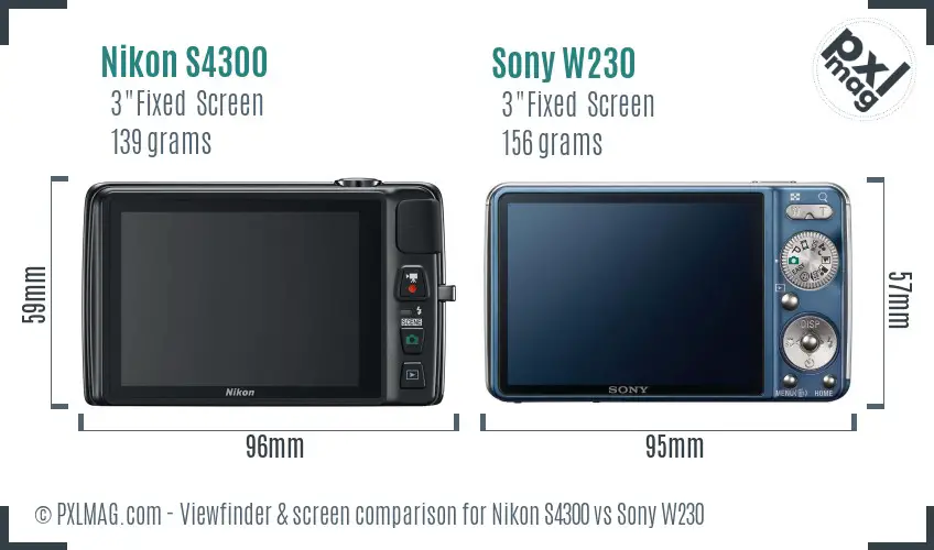 Nikon S4300 vs Sony W230 Screen and Viewfinder comparison
