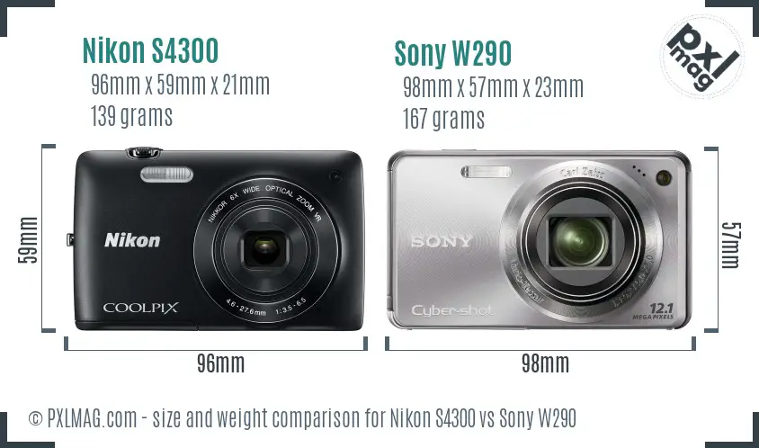 Nikon S4300 vs Sony W290 size comparison Nikon S4300 vs Sony W290 size comparison