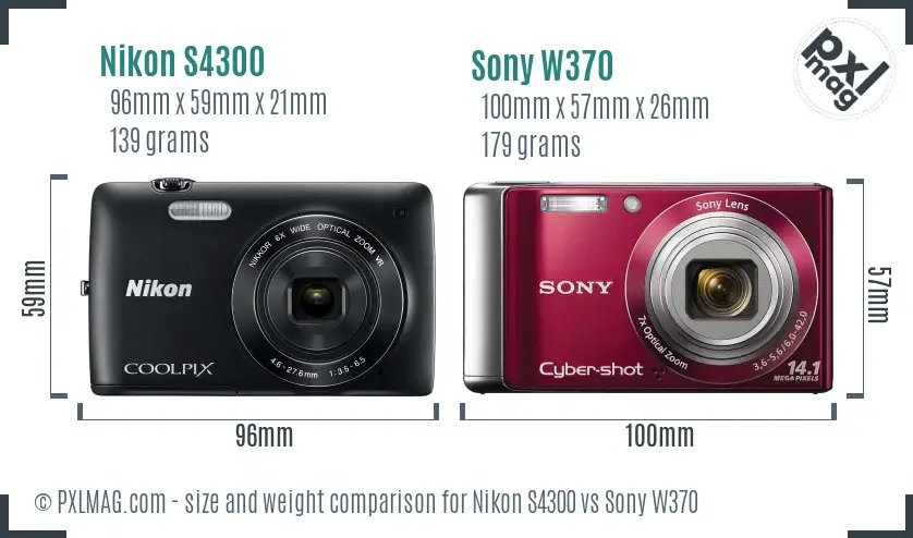 Nikon S4300 vs Sony W370 size comparison