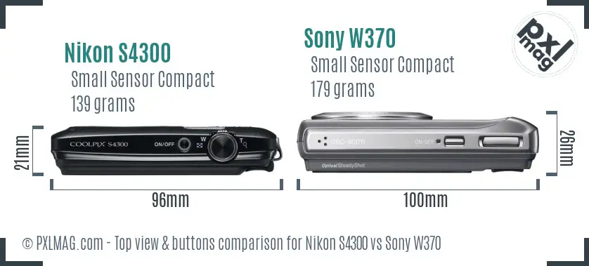 Nikon S4300 vs Sony W370 top view buttons comparison