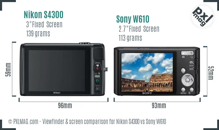Nikon S4300 vs Sony W610 Screen and Viewfinder comparison Nikon S4300 vs Sony W610 Screen and Viewfinder comparison