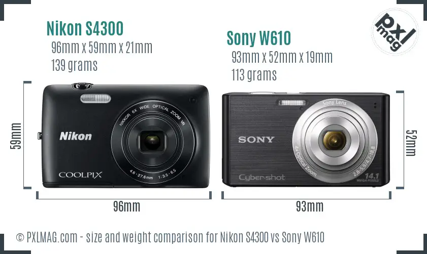 Nikon S4300 vs Sony W610 size comparison Nikon S4300 vs Sony W610 size comparison