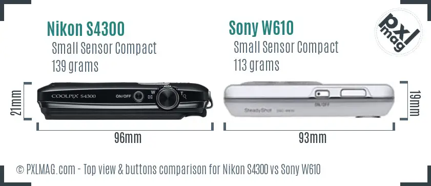 Nikon S4300 vs Sony W610 top view buttons comparison Nikon S4300 vs Sony W610 top view buttons comparison