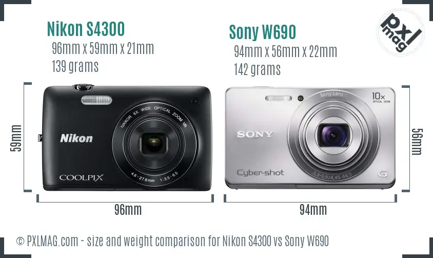 Nikon S4300 vs Sony W690 size comparison
