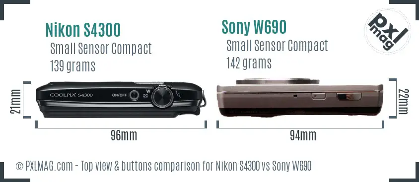 Nikon S4300 vs Sony W690 top view buttons comparison