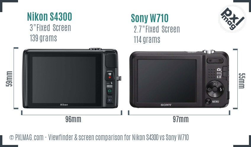 Nikon S4300 vs Sony W710 Screen and Viewfinder comparison