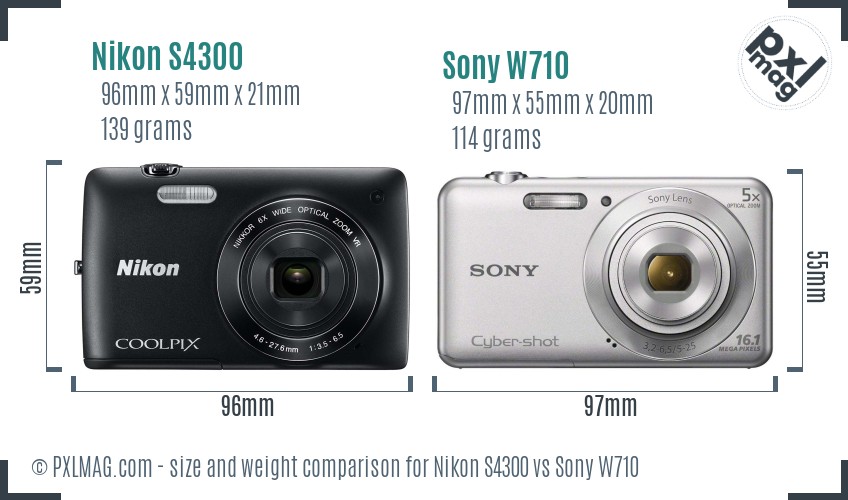 Nikon S4300 vs Sony W710 size comparison