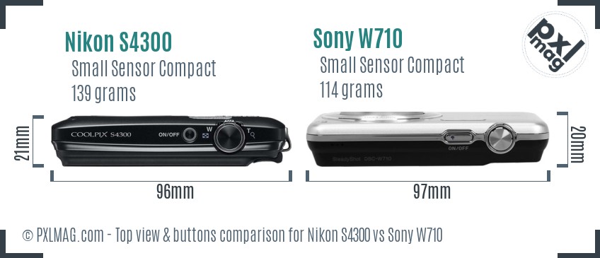 Nikon S4300 vs Sony W710 top view buttons comparison