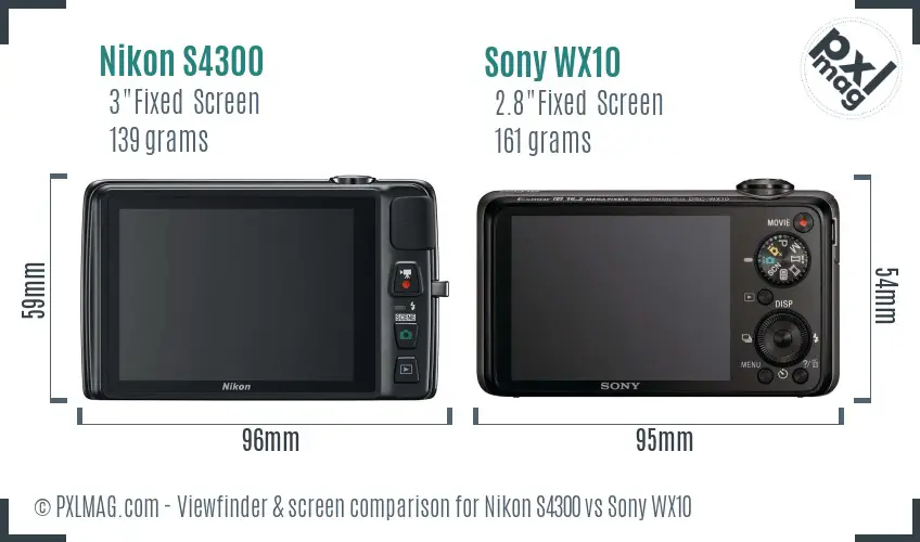 Nikon S4300 vs Sony WX10 Screen and Viewfinder comparison Nikon S4300 vs Sony WX10 Screen and Viewfinder comparison