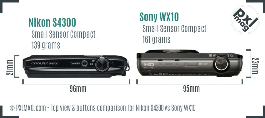 Nikon S4300 vs Sony WX10 top view buttons comparison Nikon S4300 vs Sony WX10 top view buttons comparison