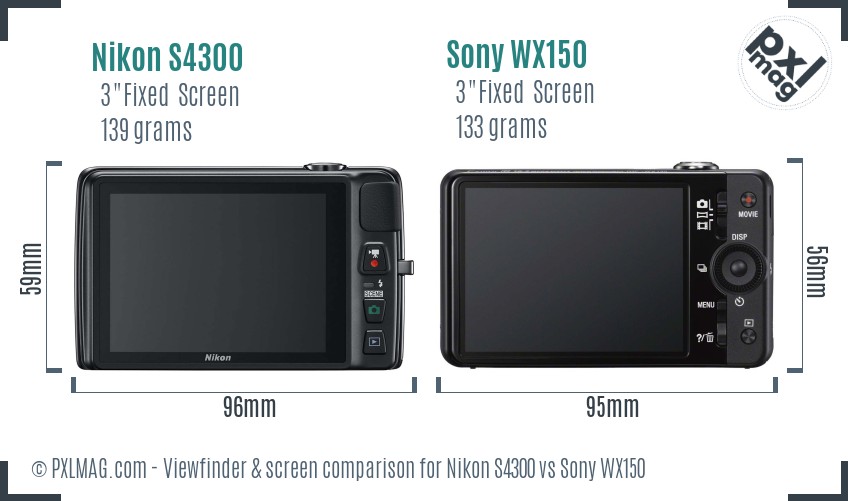 Nikon S4300 vs Sony WX150 Screen and Viewfinder comparison