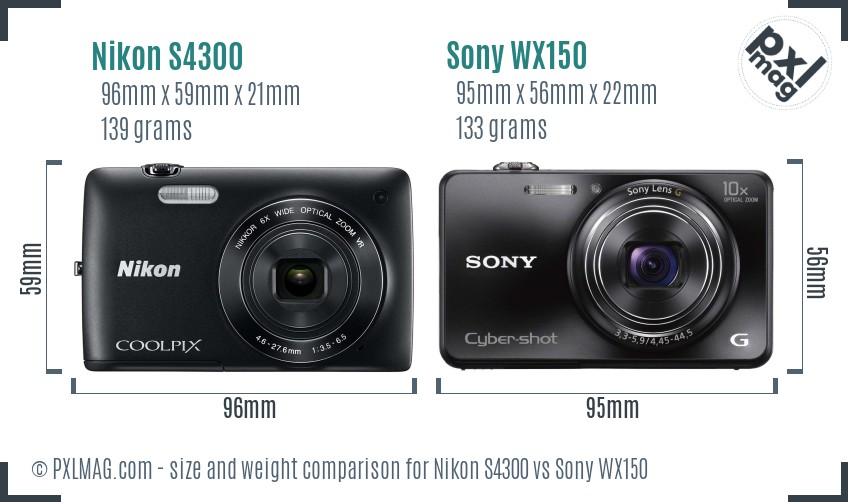 Nikon S4300 vs Sony WX150 size comparison Nikon S4300 vs Sony WX150 size comparison