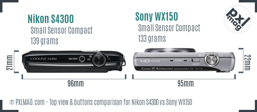 Nikon S4300 vs Sony WX150 top view buttons comparison