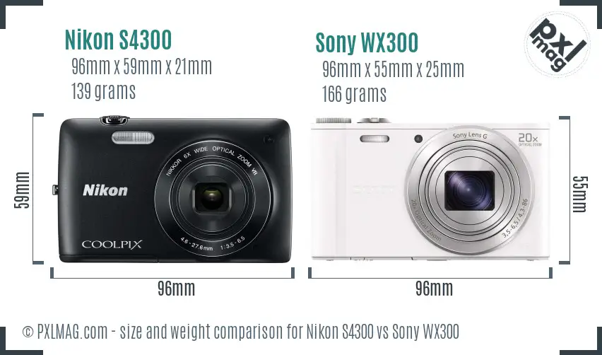 Nikon S4300 vs Sony WX300 size comparison Nikon S4300 vs Sony WX300 size comparison