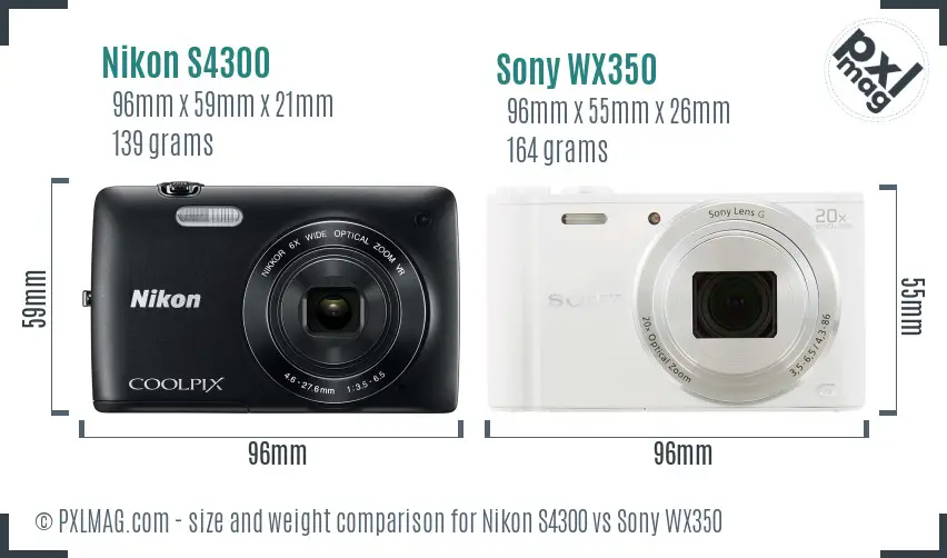 Nikon S4300 vs Sony WX350 size comparison