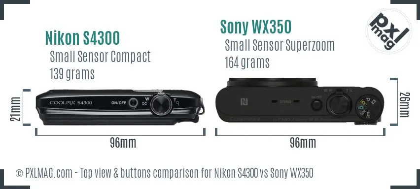 Nikon S4300 vs Sony WX350 top view buttons comparison