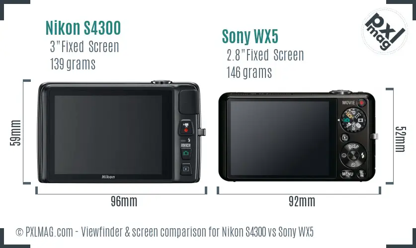 Nikon S4300 vs Sony WX5 Screen and Viewfinder comparison