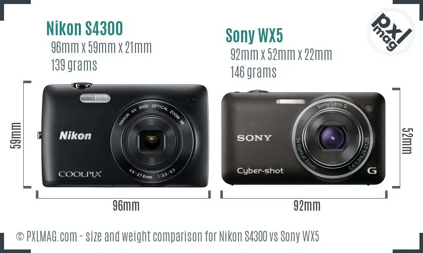 Nikon S4300 vs Sony WX5 size comparison