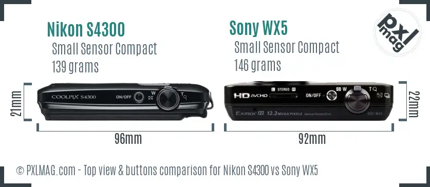 Nikon S4300 vs Sony WX5 top view buttons comparison
