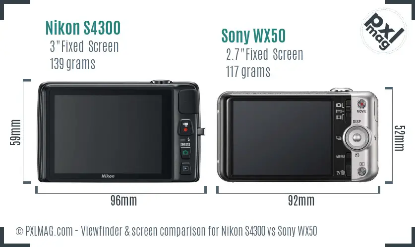 Nikon S4300 vs Sony WX50 Screen and Viewfinder comparison