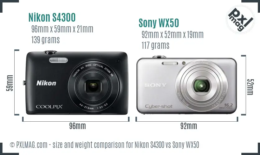 Nikon S4300 vs Sony WX50 size comparison
