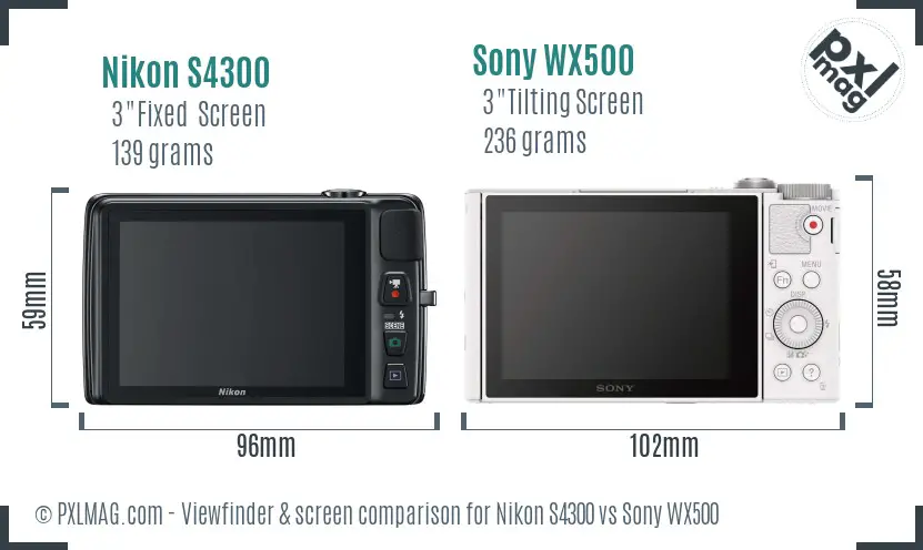 Nikon S4300 vs Sony WX500 Screen and Viewfinder comparison