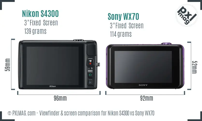 Nikon S4300 vs Sony WX70 Screen and Viewfinder comparison