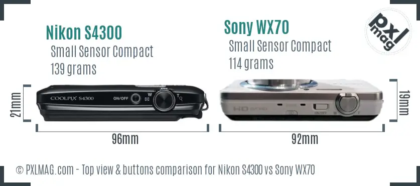 Nikon S4300 vs Sony WX70 top view buttons comparison