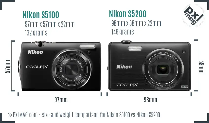 Nikon S5100 vs Nikon S5200 size comparison