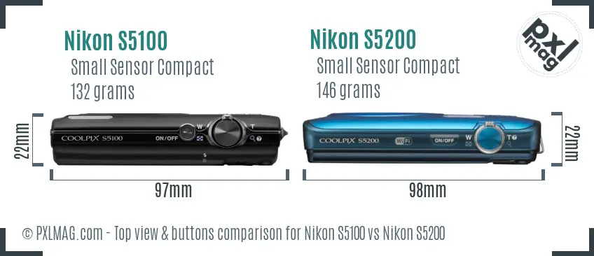 Nikon S5100 vs Nikon S5200 top view buttons comparison