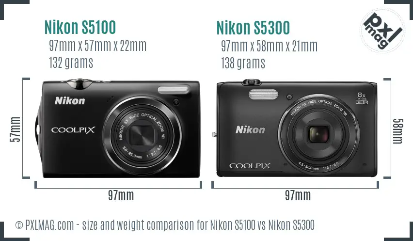 Nikon S5100 vs Nikon S5300 size comparison