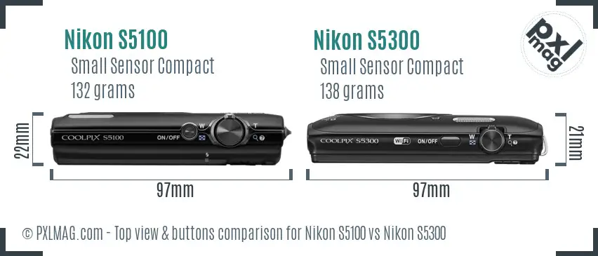 Nikon S5100 vs Nikon S5300 top view buttons comparison