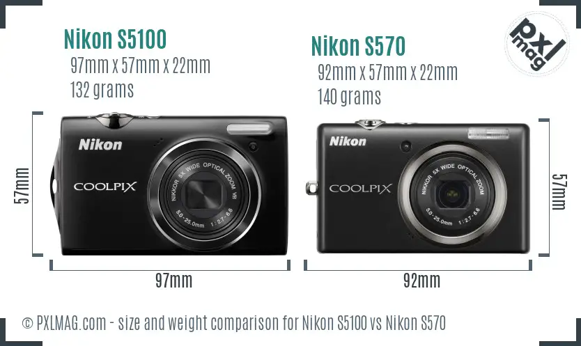 Nikon S5100 vs Nikon S570 size comparison